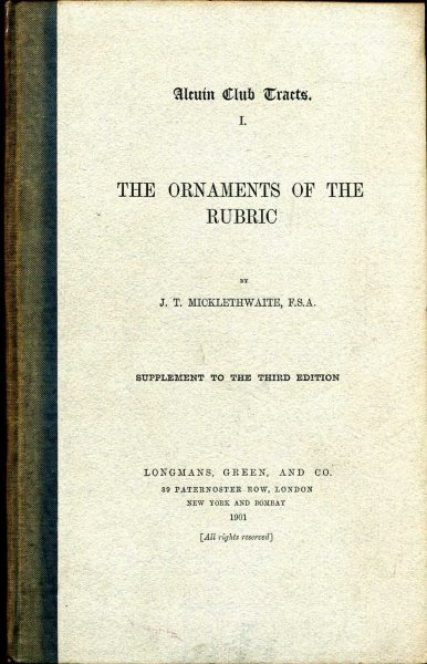 Image for THE ORNAMENTS OF THE RUBRIC, supplement to the third edition (Alcuin Club Tracts No.I)