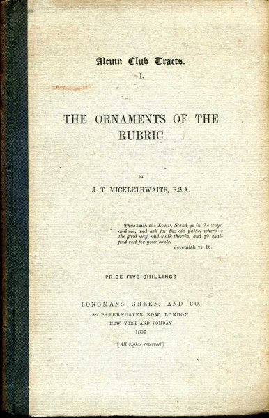 Image for THE ORNAMENTS OF THE RUBRIC (Alcuin Club Tracts No.I)