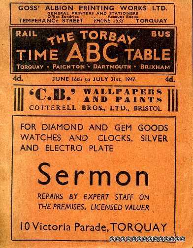 Image for THE TORBAY RAIL & BUS ABC TIME TABLE June 16th to July 31st 1947