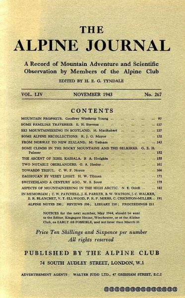Image for THE A;PINE JOURNAL a record of Mountain Adventure and Scientific Observation by Members of the Alpine Club, Volume LIV, November 1943, No 267