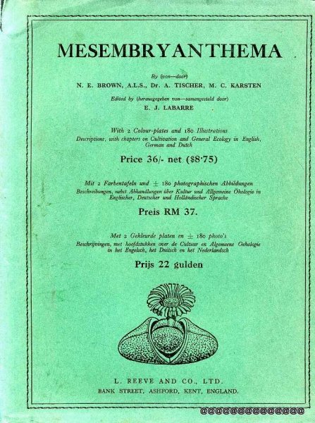 Image for MESEMBRYANTHEMA Descriptions, with chapters on cultivation and general ecology