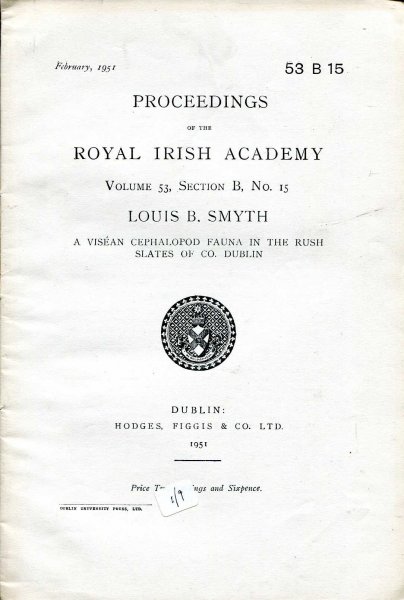 Image for Proceedings of the Royal Irish Academy volume 53, Section B, No 15 - A Visean Cephalopod Fauna in the Rush Slates of Co Dublin