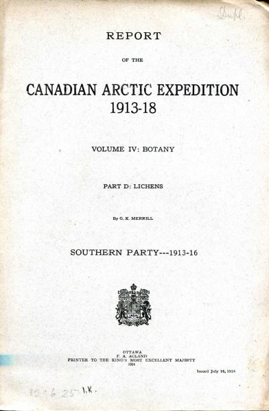 Image for Report of the Canadian Arctic Expedition 1913-18 volume iv : Botany, Part D : Lichens