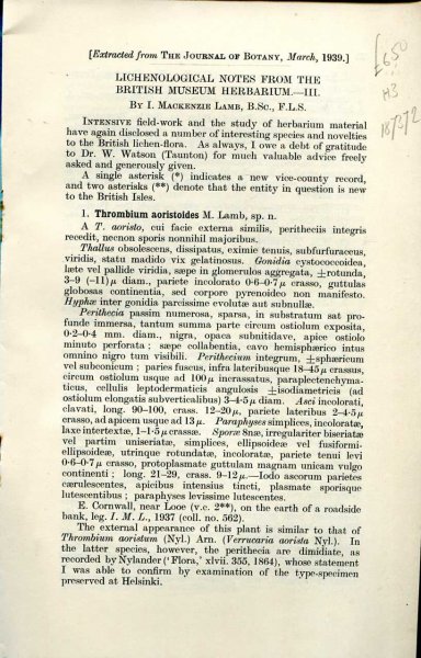 Image for Lichenological Notes from the British Museum Herbarium - III