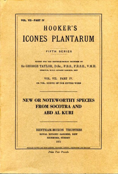 Image for Hooker's Icones Plantarum Fifth series Vol VII Part IV or vol XXXVII of the entire work : New or Noteworthy Species From Socotra and Abd Al Kuri