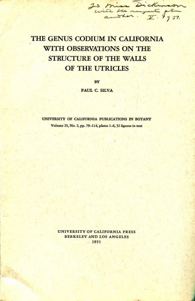 Image for The Genus Codium in California with Observations on the Structure of the Walls of the Utricles