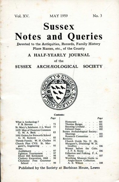 Image for Sussex Notes and Queries A half-yearly journal of The Sussex Archaeological Society volume XV No 3 May 1959