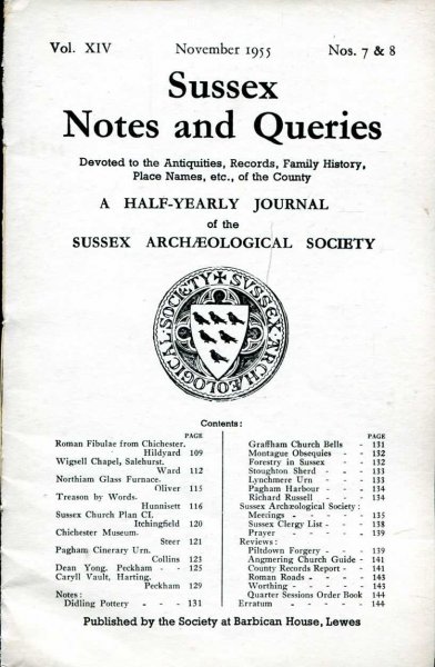 Image for Sussex Notes and Queries A half-yearly journal of The Sussex Archaeological Society volume XIV No 7 & 8 November 1955