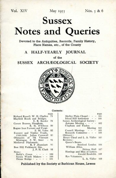 Image for Sussex Notes and Queries A half-yearly journal of The Sussex Archaeological Society volume XIV No 5 & 6 May 1955