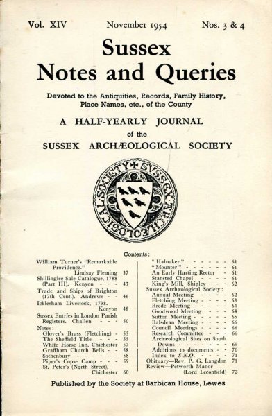 Image for Sussex Notes and Queries A half-yearly journal of The Sussex Archaeological Society volume XIV No 3 & 4 November 1954