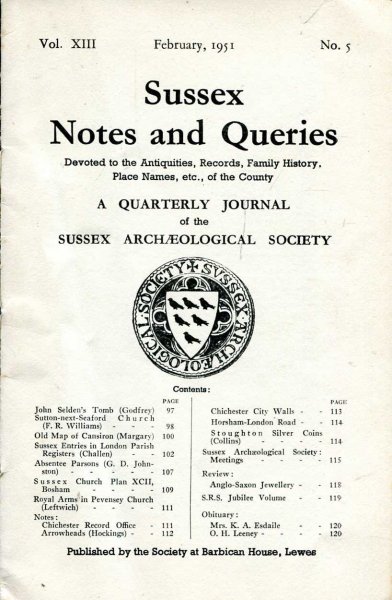 Image for Sussex Notes and Queries A quarterly journal of The Sussex Archaeological Society volume XIII No 5 February 1951