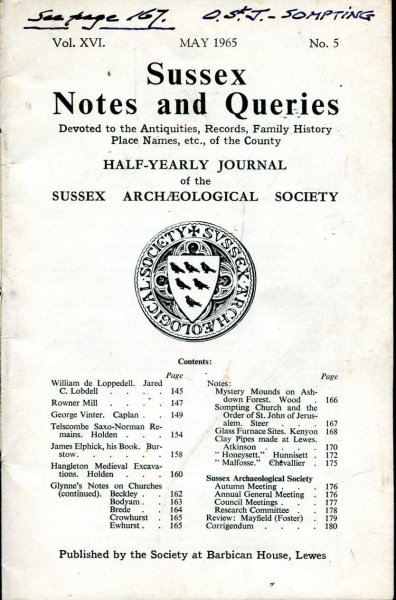 Image for Sussex Notes and Queries A half-yearly journal of The Sussex Archaeological Society volume XVI No 5 May1965