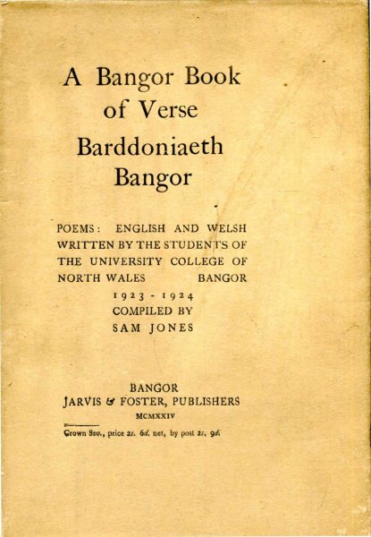 Image for A Bangor Book of Verse : Barddoniaeth Bangor Poems : English and Welsh written 1923-1924