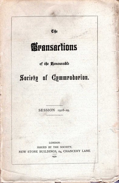 Image for The Transactions of the Honourable Society of Cymmrodorion Session 1928-29