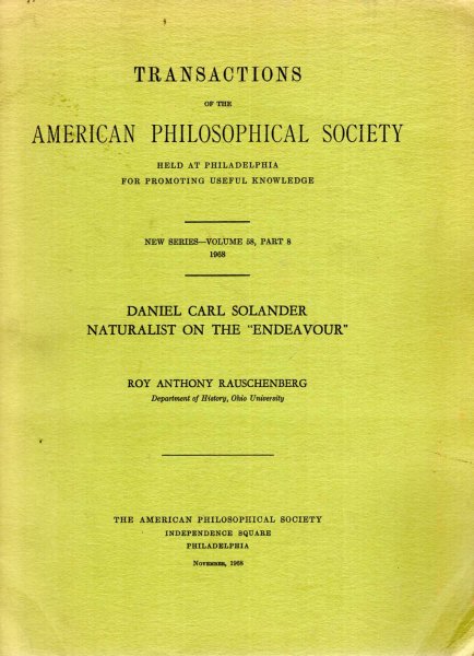 Image for Transactions of the American Philosophical Society, New Series, volume 58, Part 8 : Daniel Carl Solander, Naturalist on the "Endeavour"
