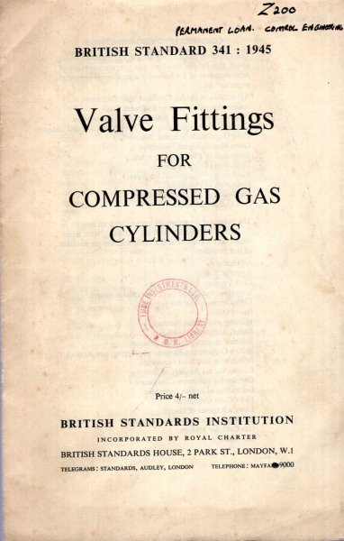 Image for Valve Fittings for Compresses Gas Cylinders : British Standard 341 : 1945