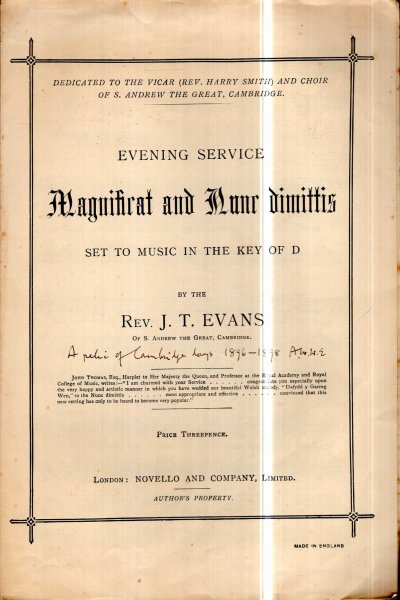 Image for Evening Service Magnificat and Nunc Dimittis, set to music in the key of D