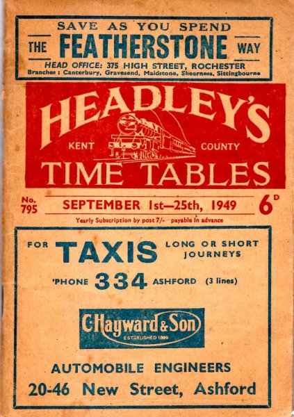 Image for Headley's Kent County Time Tables September 1st -25th 1949