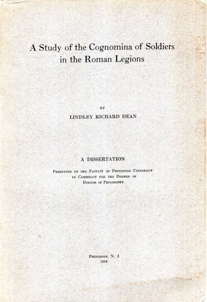 Image for A Study of the Cognomina of Soldiers in the Roman Legions - A Dissertation