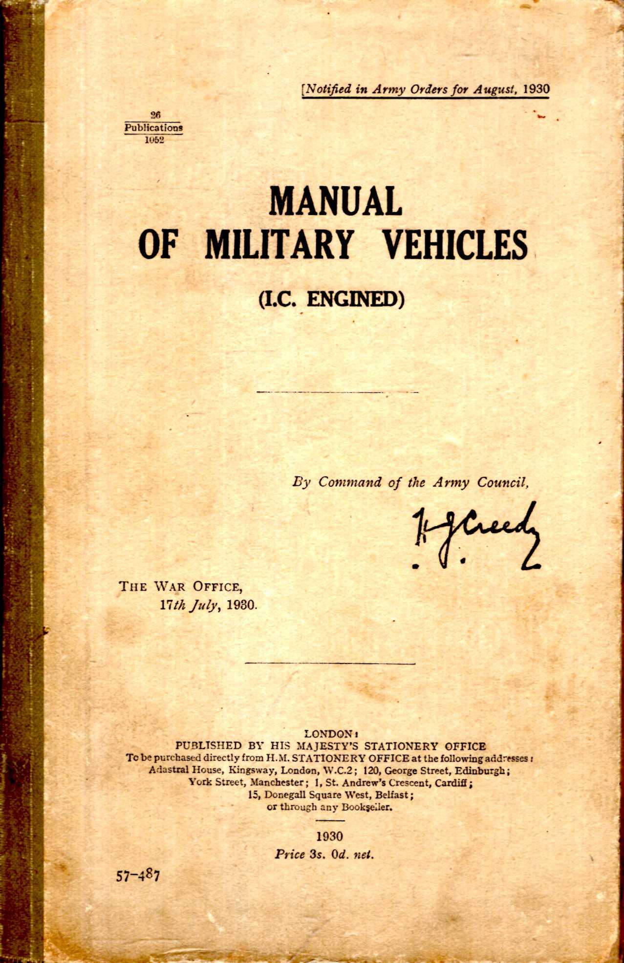 Image for Manual of Military Vehicles (IC Engined)