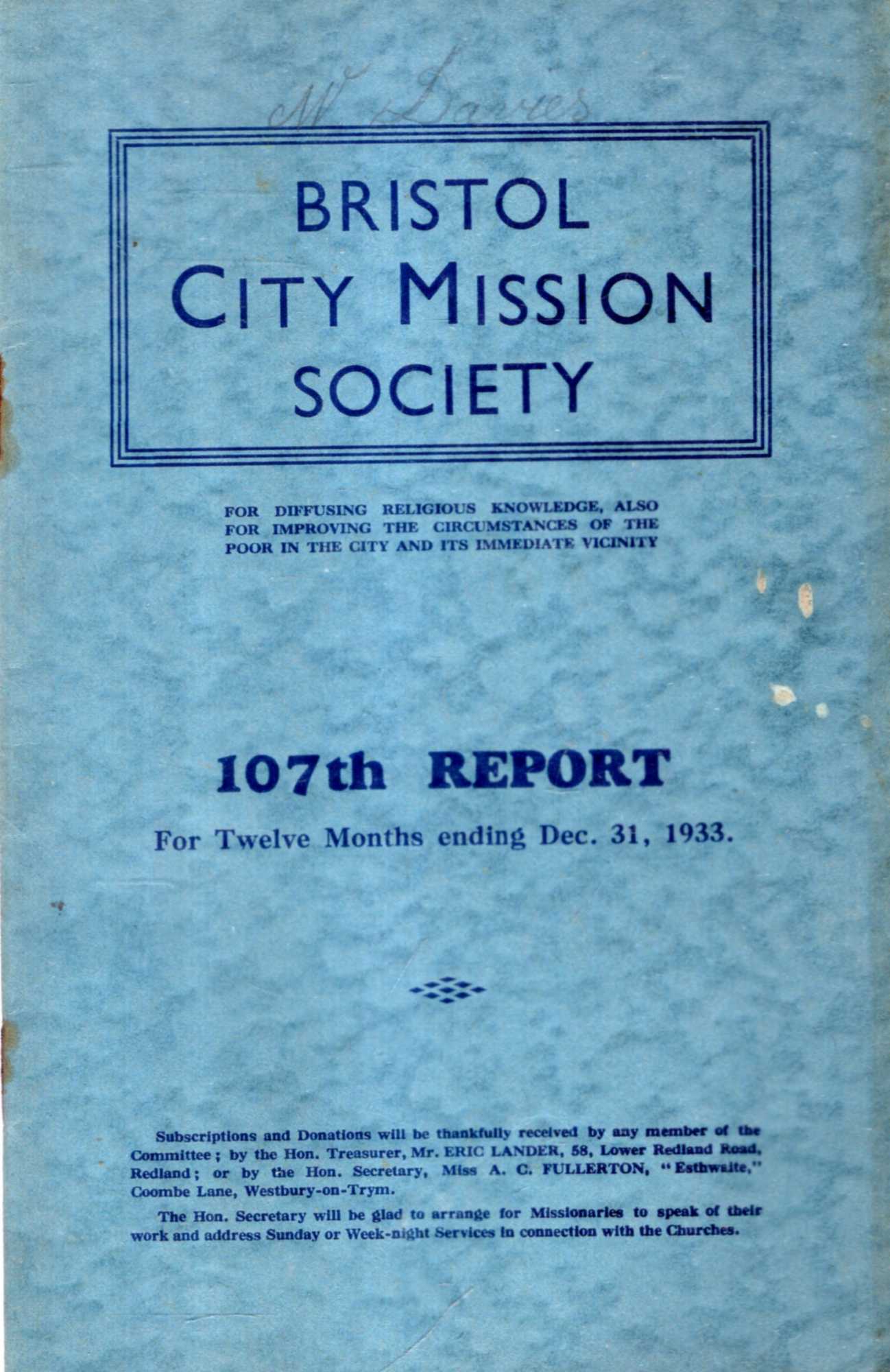 Image for The 107th Report of The Bristol City Mission Society