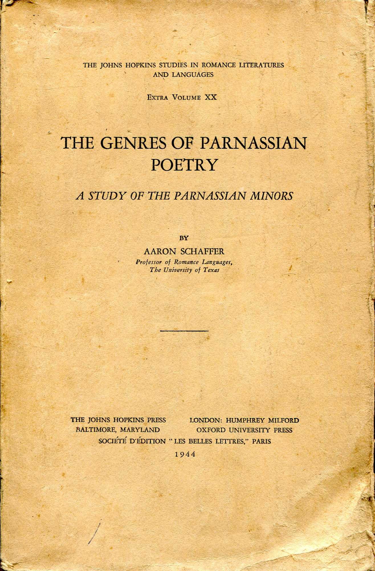 Image for The Genres of Parnassian Poetry : A Study in the Pasrnassian Minors