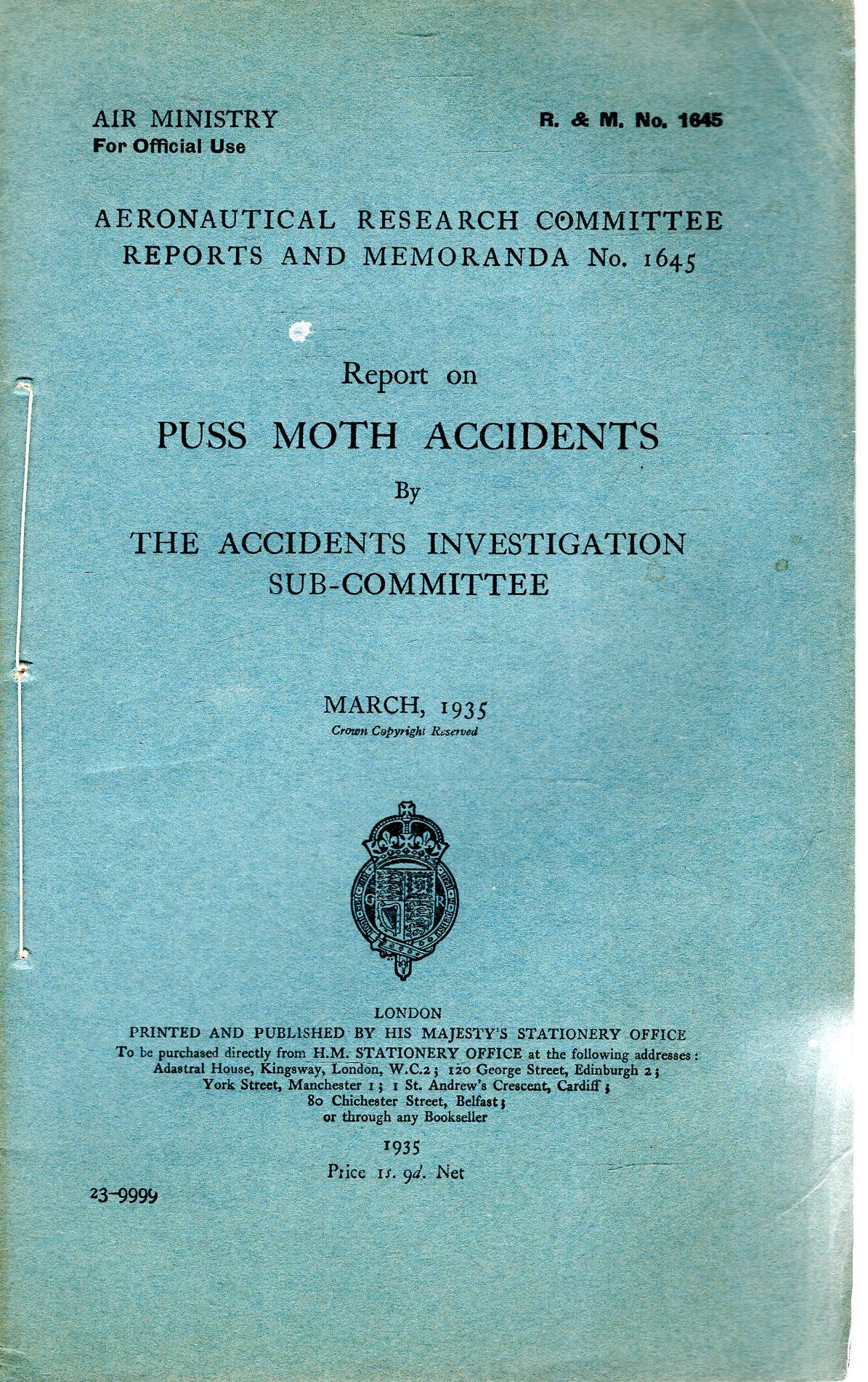 Image for Aeronautical Research Committee Reports and Memoranda No. 1645: Report on Puss Moth Accidents