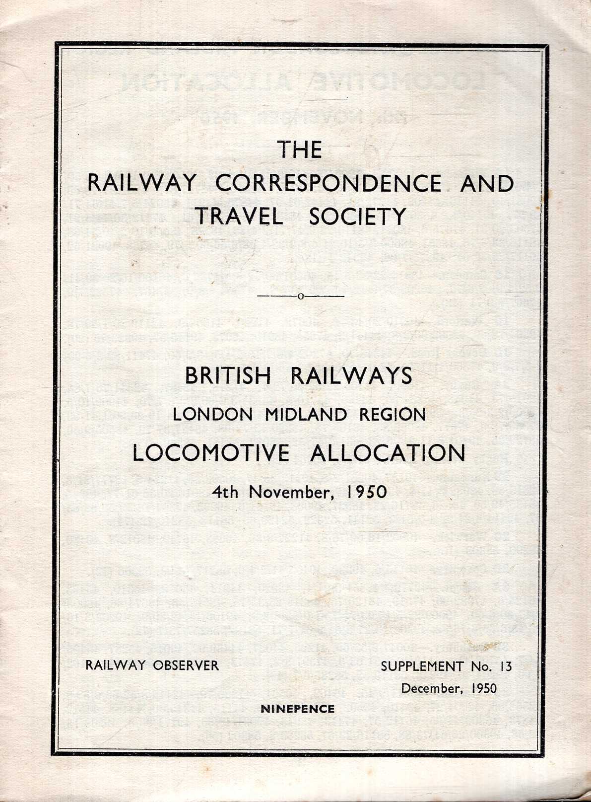 Image for British Railways London Midland Region Locomotive Allocation 4th November, 1950
